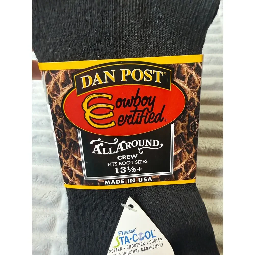 Dan Post Cowboy Certified Boot Socks Black DPCBC Moisture Wicking Size 13.5+